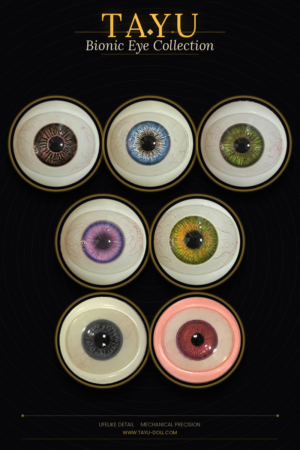Bionic Doll Eyes TAYU Bionic Eye Collection banner featuring realistic iris designs in multiple colors
