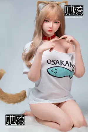 TAYU Doll Chiori 153cm animal-style adult doll with long blonde hair, cat-like ears, tail, and soft facial styling